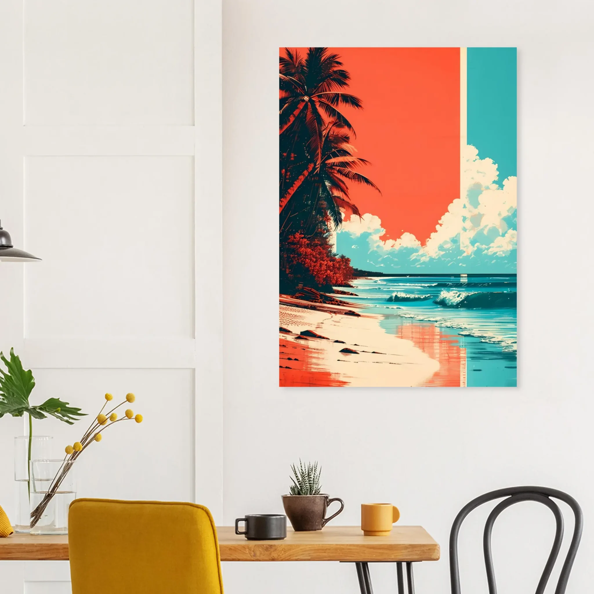 Tropical Beach Seascape wall art inspired by palm trees, coastal landscapes and open horizons. Printed and shipped within the EU.