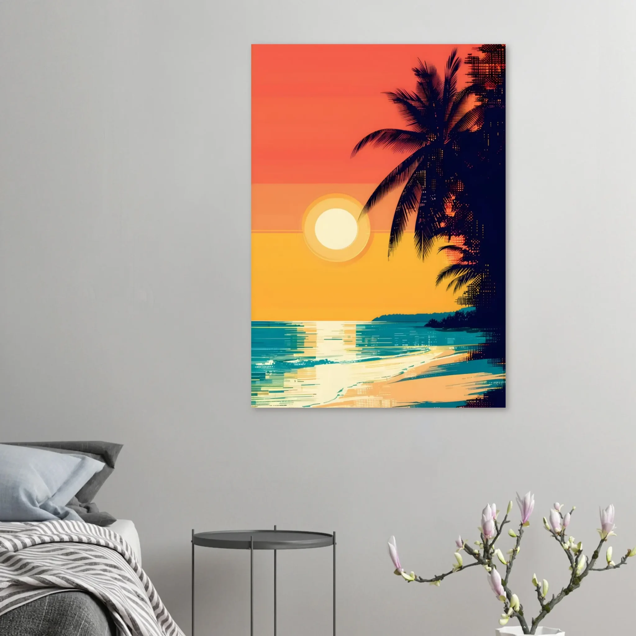 Tropical Beach Seascape wall art inspired by palm trees, coastal landscapes and open horizons. Printed and shipped within the EU.