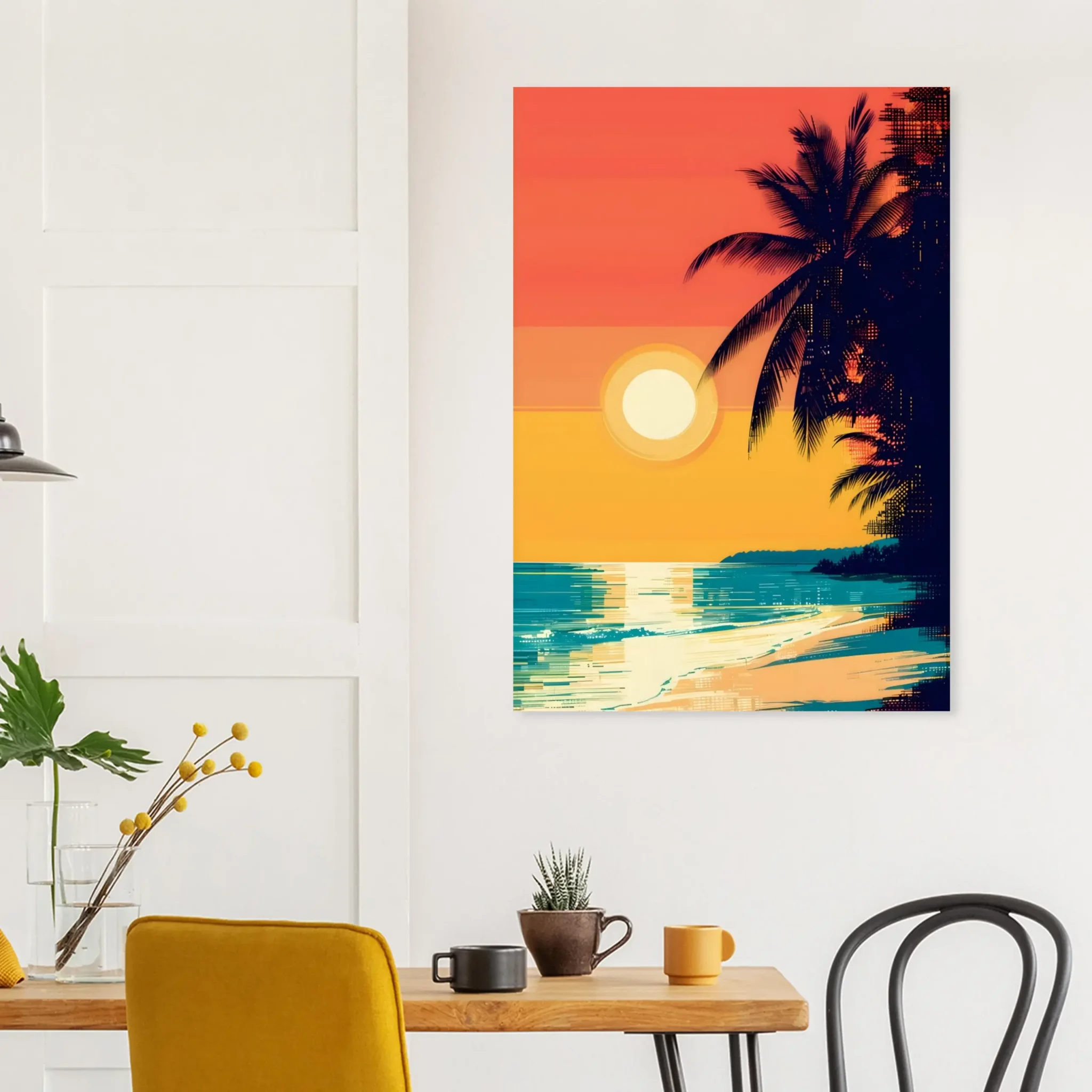 Tropical Beach Seascape wall art inspired by palm trees, coastal landscapes and open horizons. Printed and shipped within the EU.