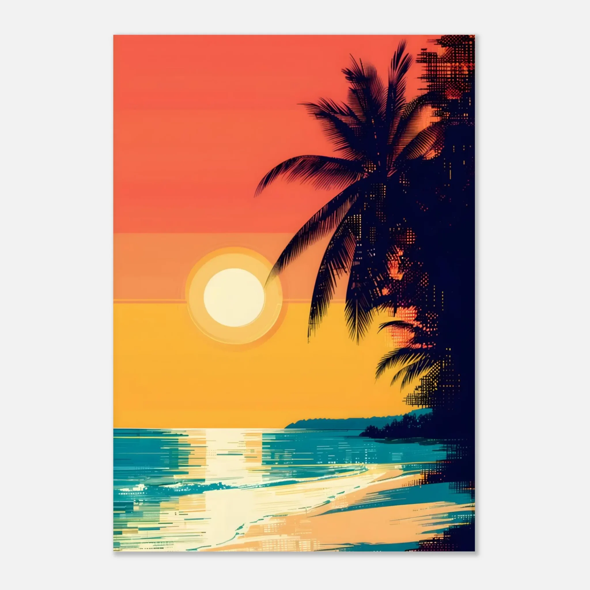 Tropical Beach Seascape wall art inspired by palm trees, coastal landscapes and open horizons. Printed and shipped within the EU.