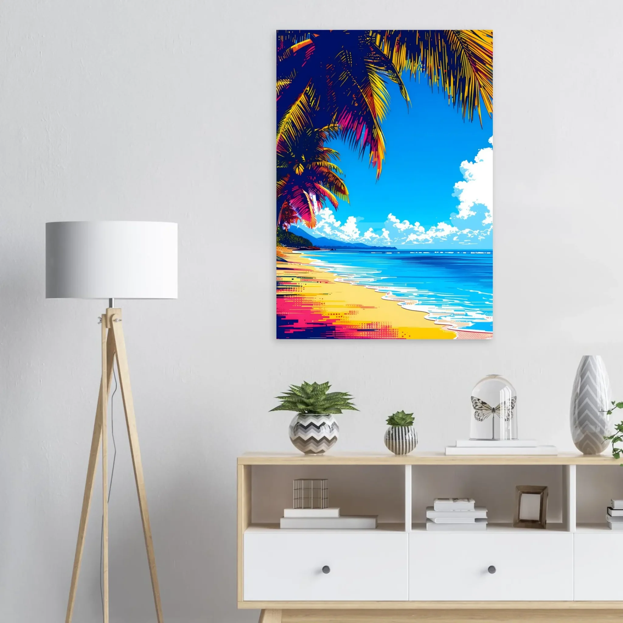 Luminous Palm Bay Tropical Seascape Art Print 4 Tropical Beach Seascape wall art inspired by palm trees, coastal landscapes and open horizons. Printed and shipped within the EU.
