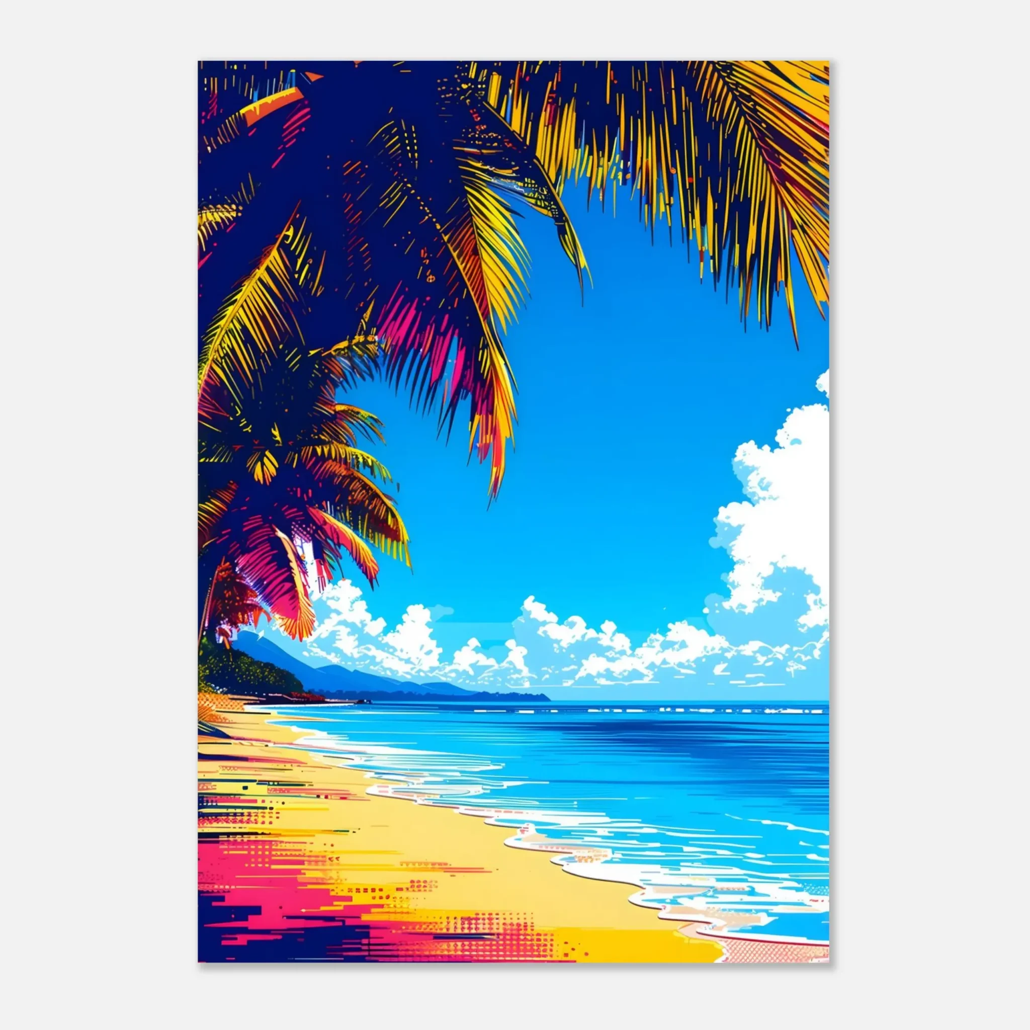 Luminous Palm Bay Tropical Seascape Art Print 8 Tropical Beach Seascape wall art inspired by palm trees, coastal landscapes and open horizons. Printed and shipped within the EU.