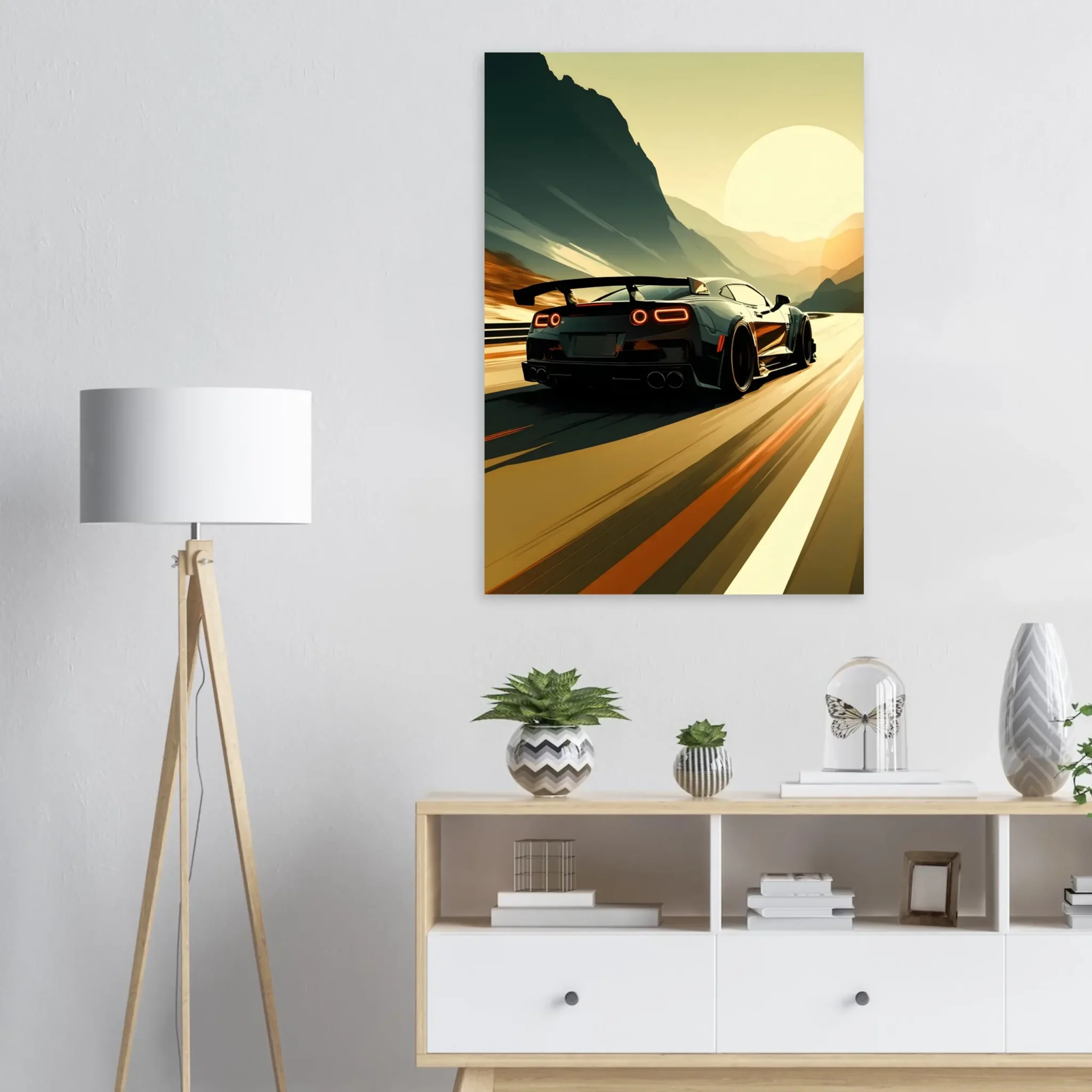 Distant Passage Car Art Sunset Landscape Poster 4 Car Art Sunset Landscape wall art that explores the visual relationship between the car, the road, and the horizon. Fine Art Print, printed in the EU.