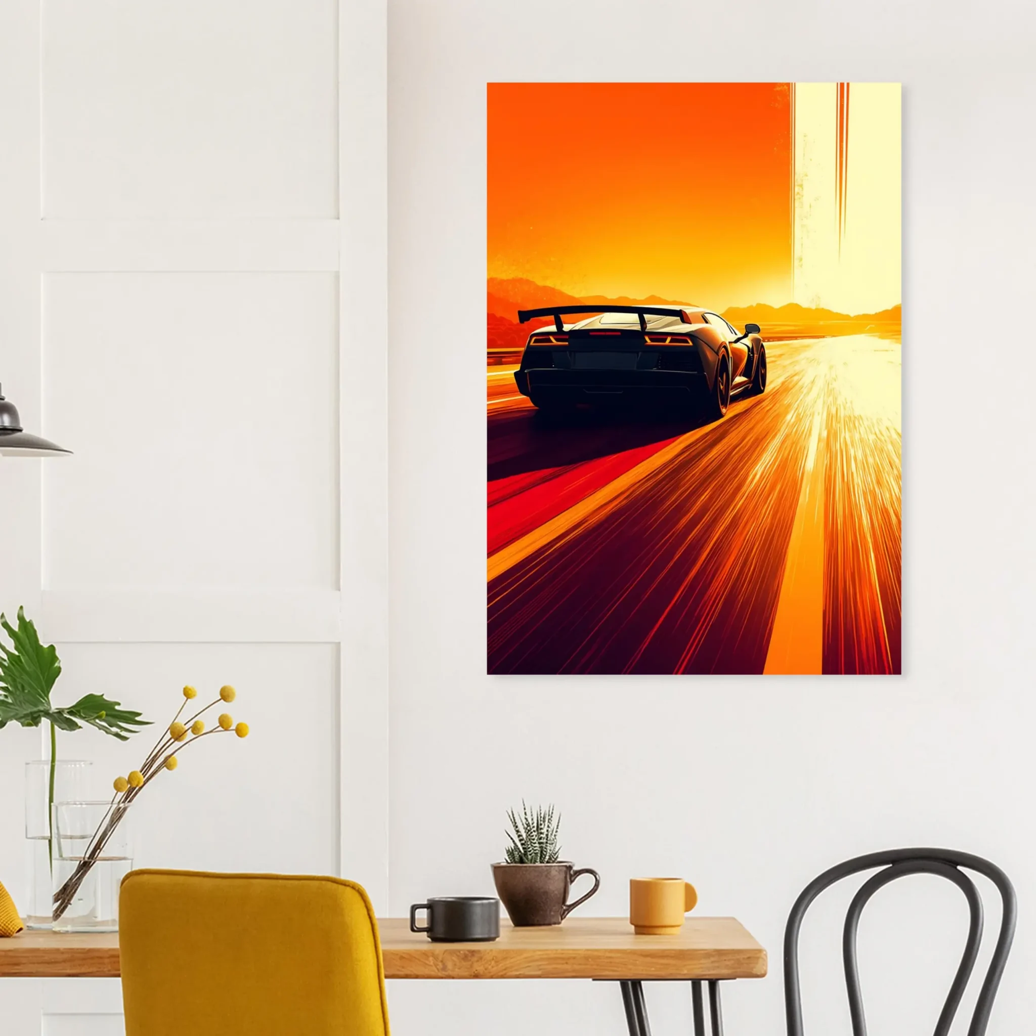 Radiant Course Car Art Sunset Landscape Poster 6 Car Art Sunset Landscape wall art that explores the visual relationship between the car, the road, and the horizon. Fine Art Print, printed in the EU.