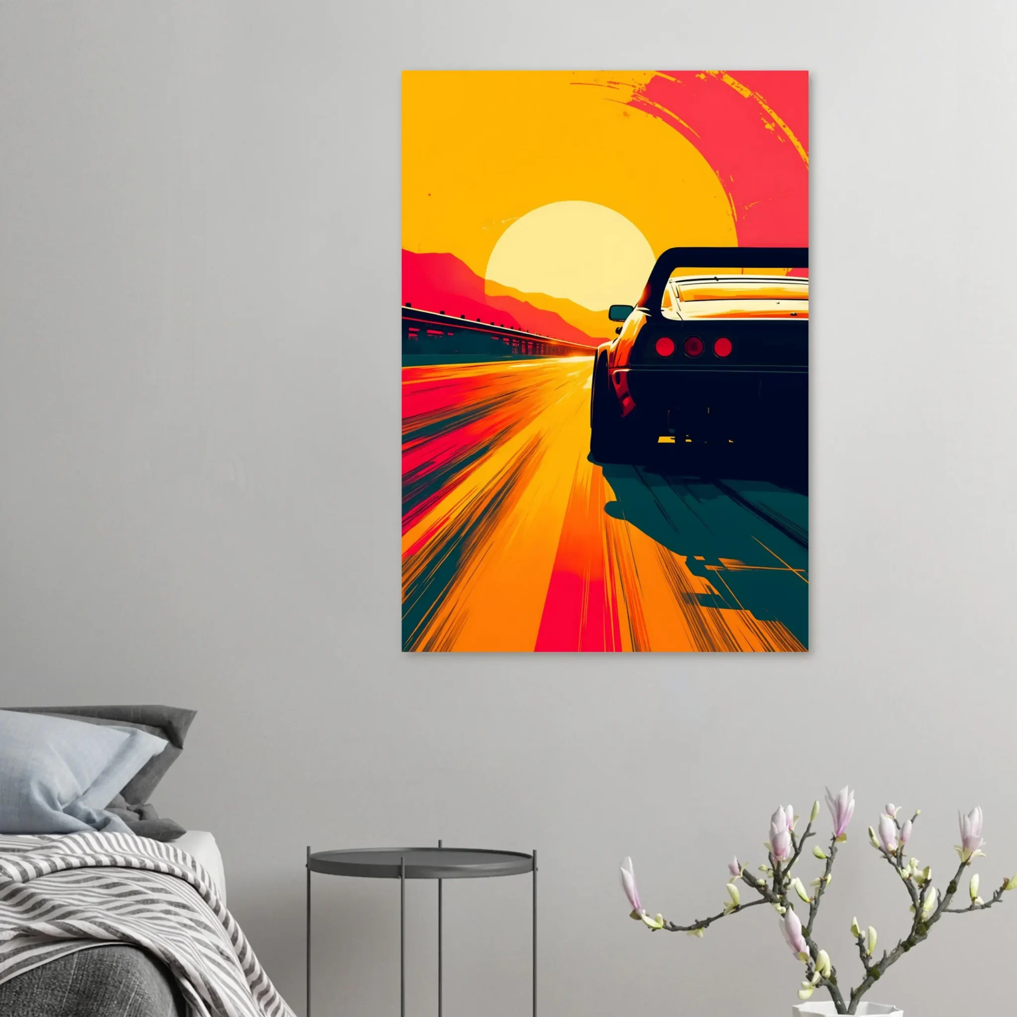 Sunward Drive Car Art Sunset Landscape Poster 5 Car Art Sunset Landscape wall art that explores the visual relationship between the car, the road, and the horizon. Fine Art Print, printed in the EU.