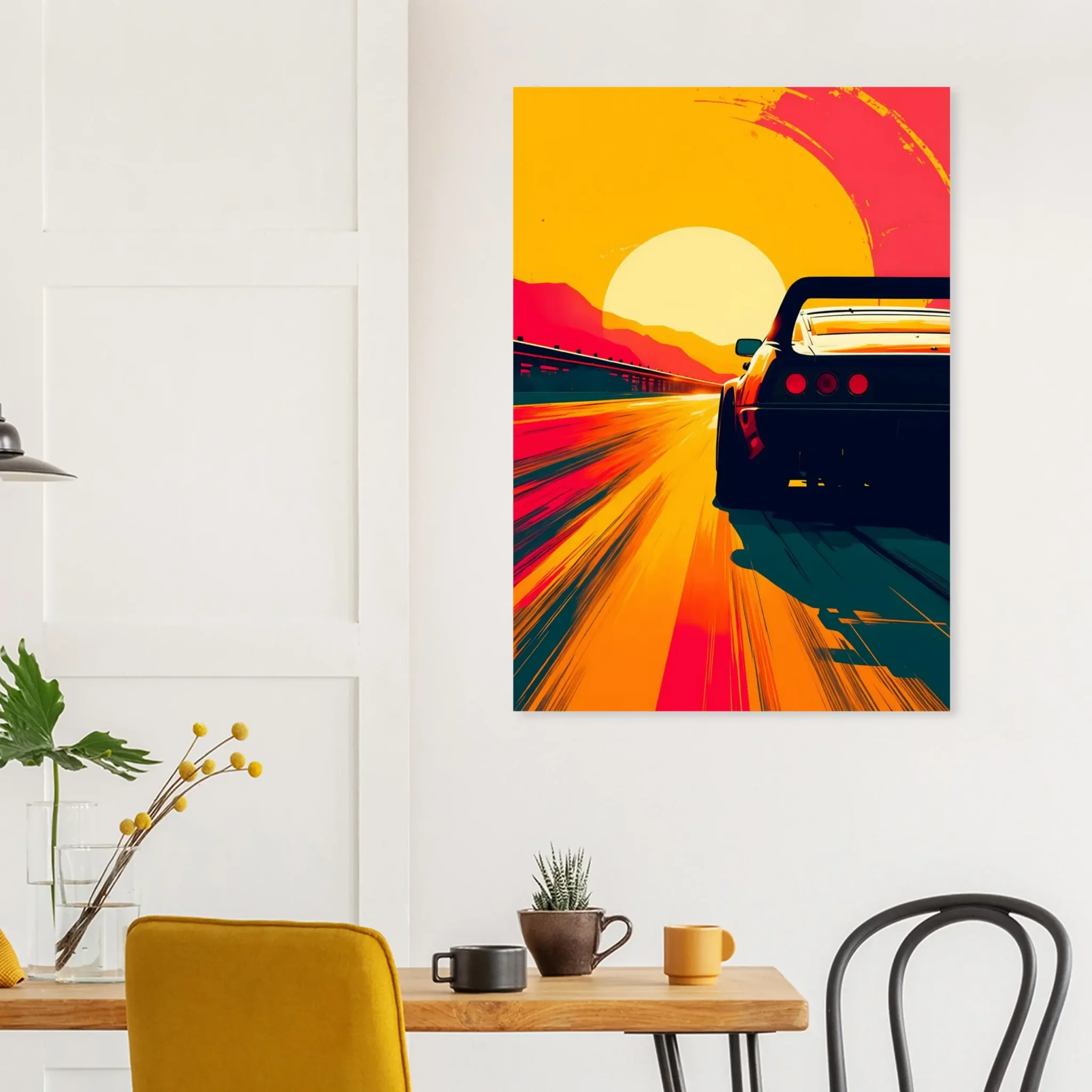 Sunward Drive Car Art Sunset Landscape Poster 6 Car Art Sunset Landscape wall art that explores the visual relationship between the car, the road, and the horizon. Fine Art Print, printed in the EU.