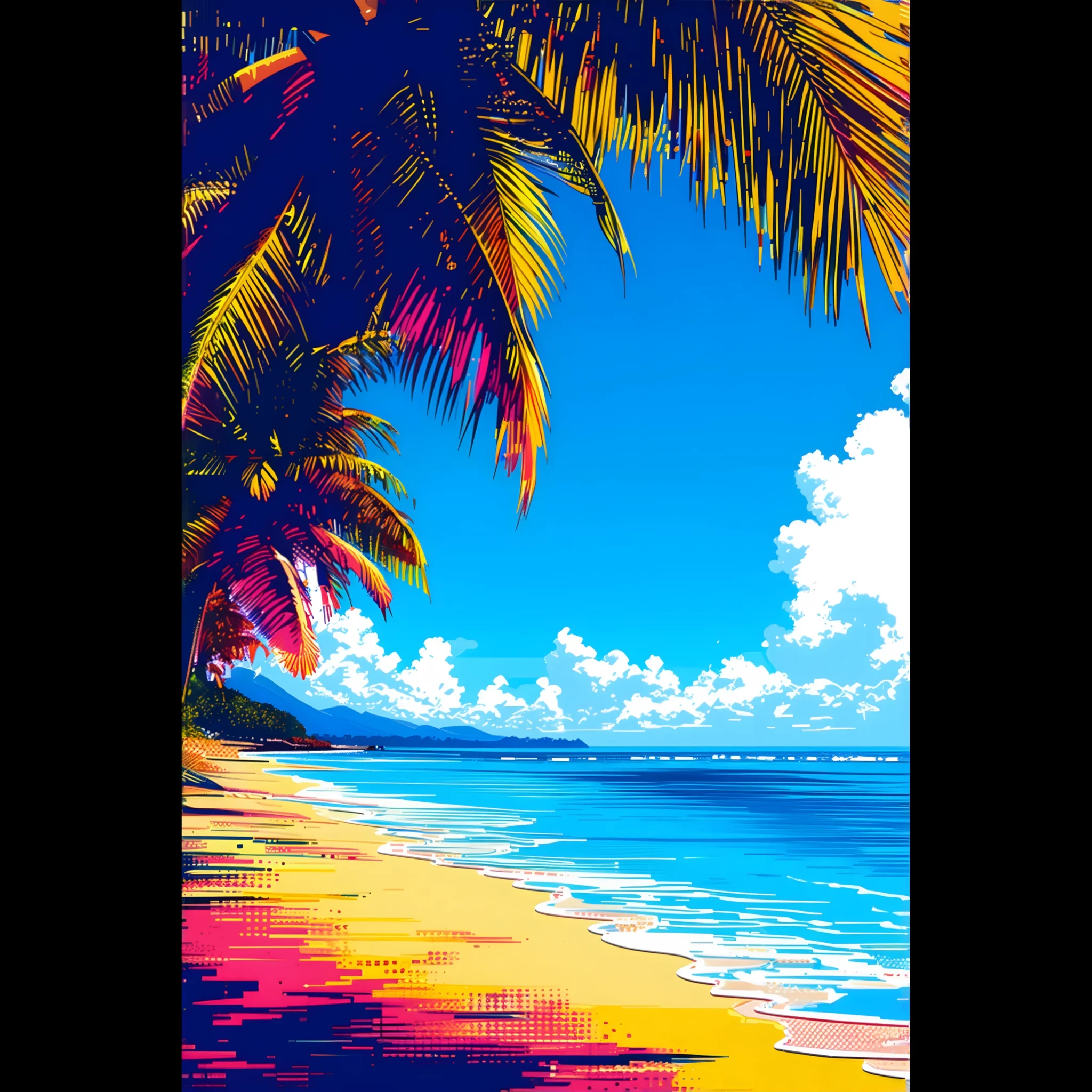 Luminous Palm Bay Tropical Seascape Art Print 1 Tropical Beach Seascape wall art inspired by palm trees, coastal landscapes and open horizons. Printed and shipped within North America.