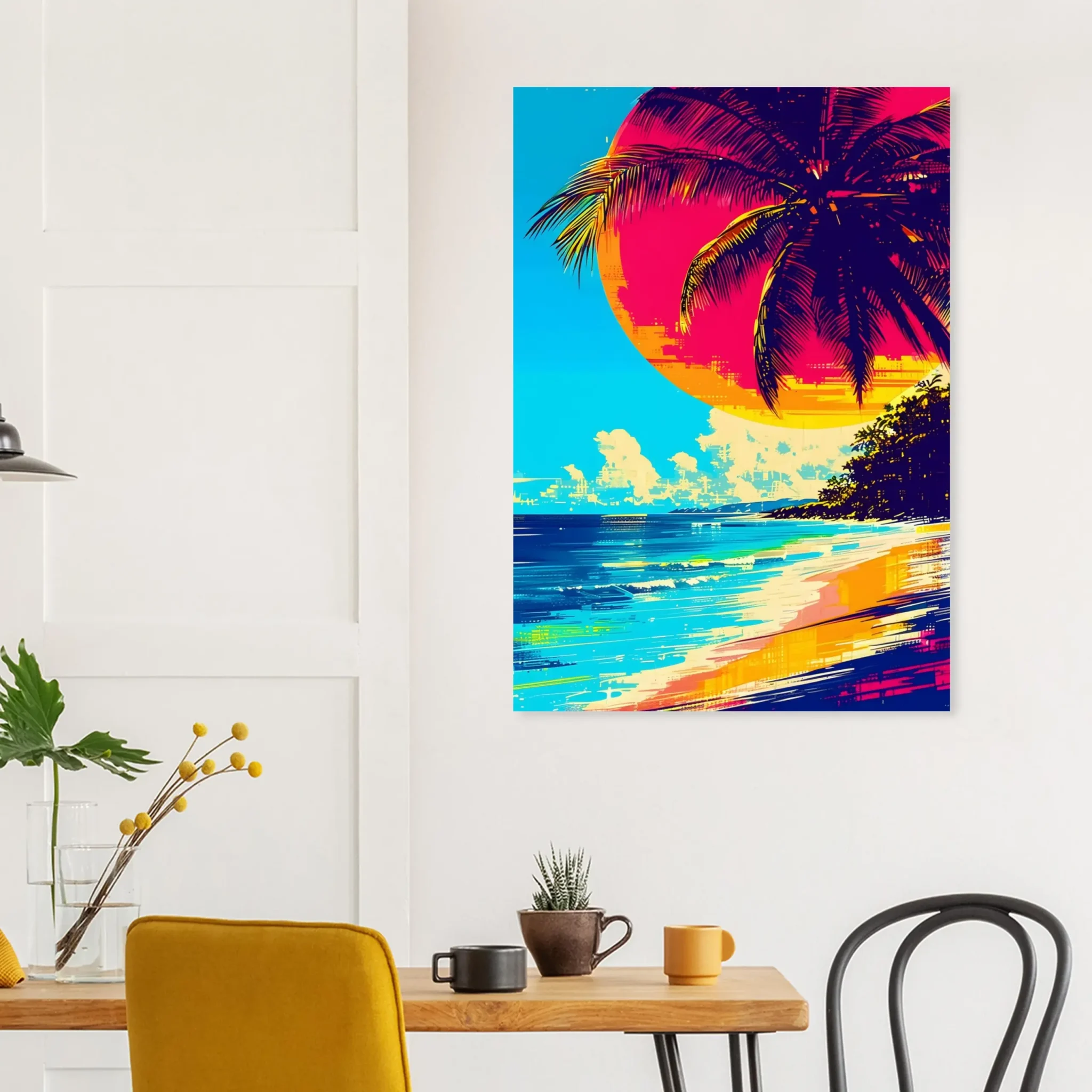 Tropical Beach Seascape wall art inspired by palm trees, coastal landscapes and open horizons. Printed and shipped within North America.