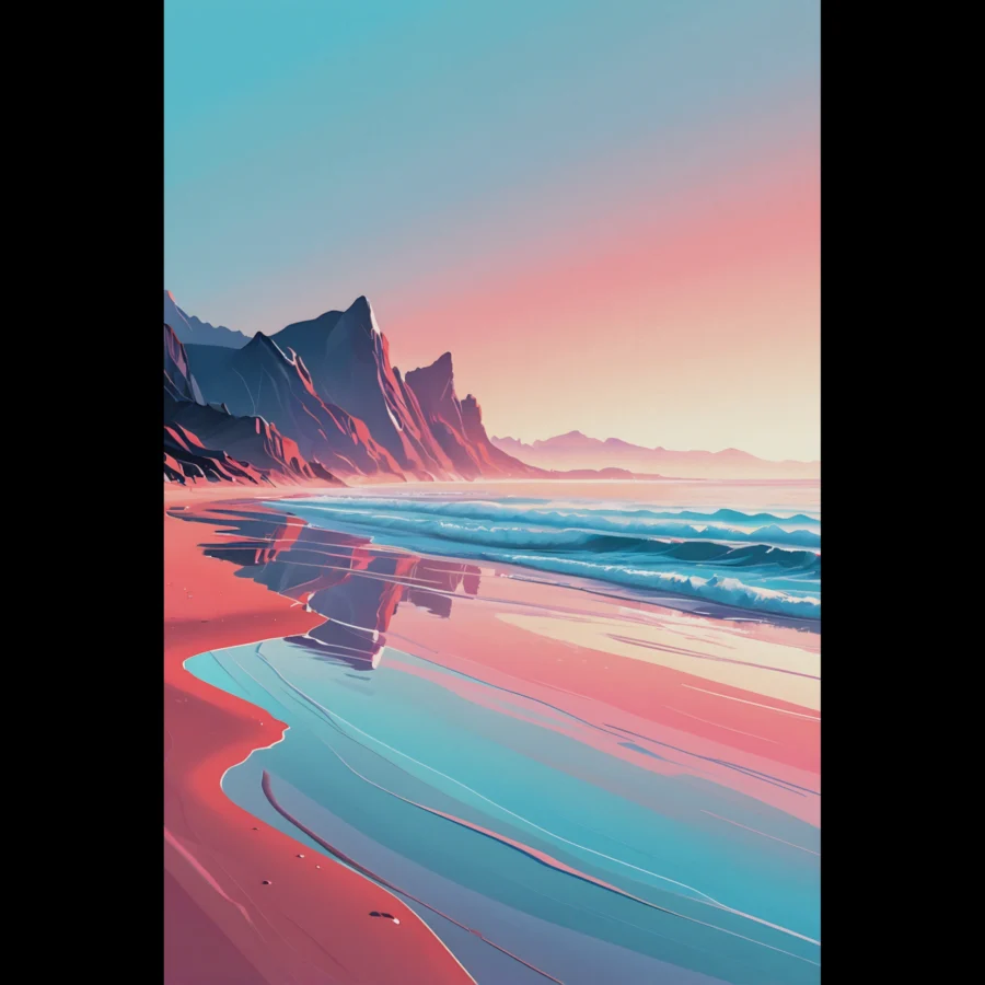Abstract Coastal Sunset wall art that explores the meeting point between sea, light, and horizon. Art Print, printed and shipped within North America.