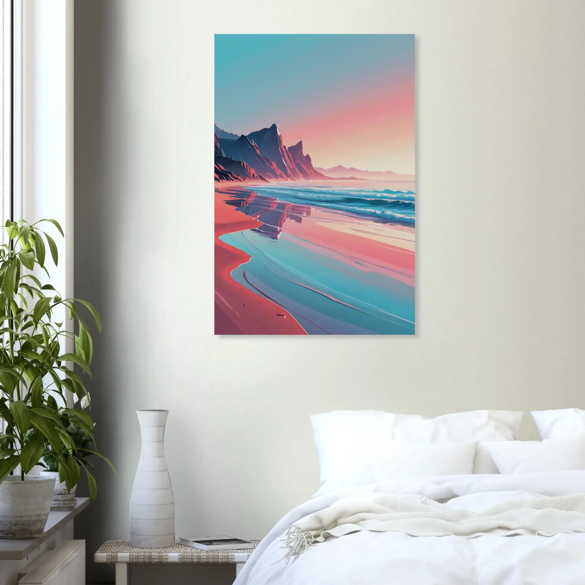 Abstract Coastal Sunset wall art that explores the meeting point between sea, light, and horizon. Art Print, printed and shipped within North America.