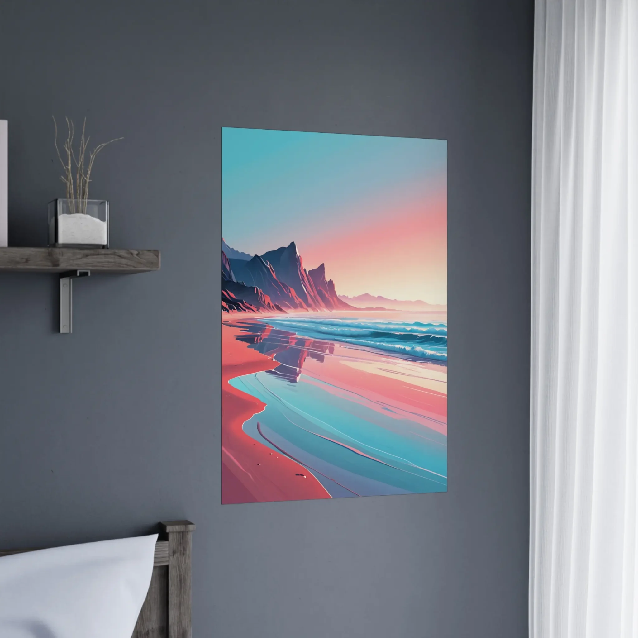 Abstract Coastal Sunset wall art that explores the meeting point between sea, light, and horizon. Art Print, printed and shipped within North America.