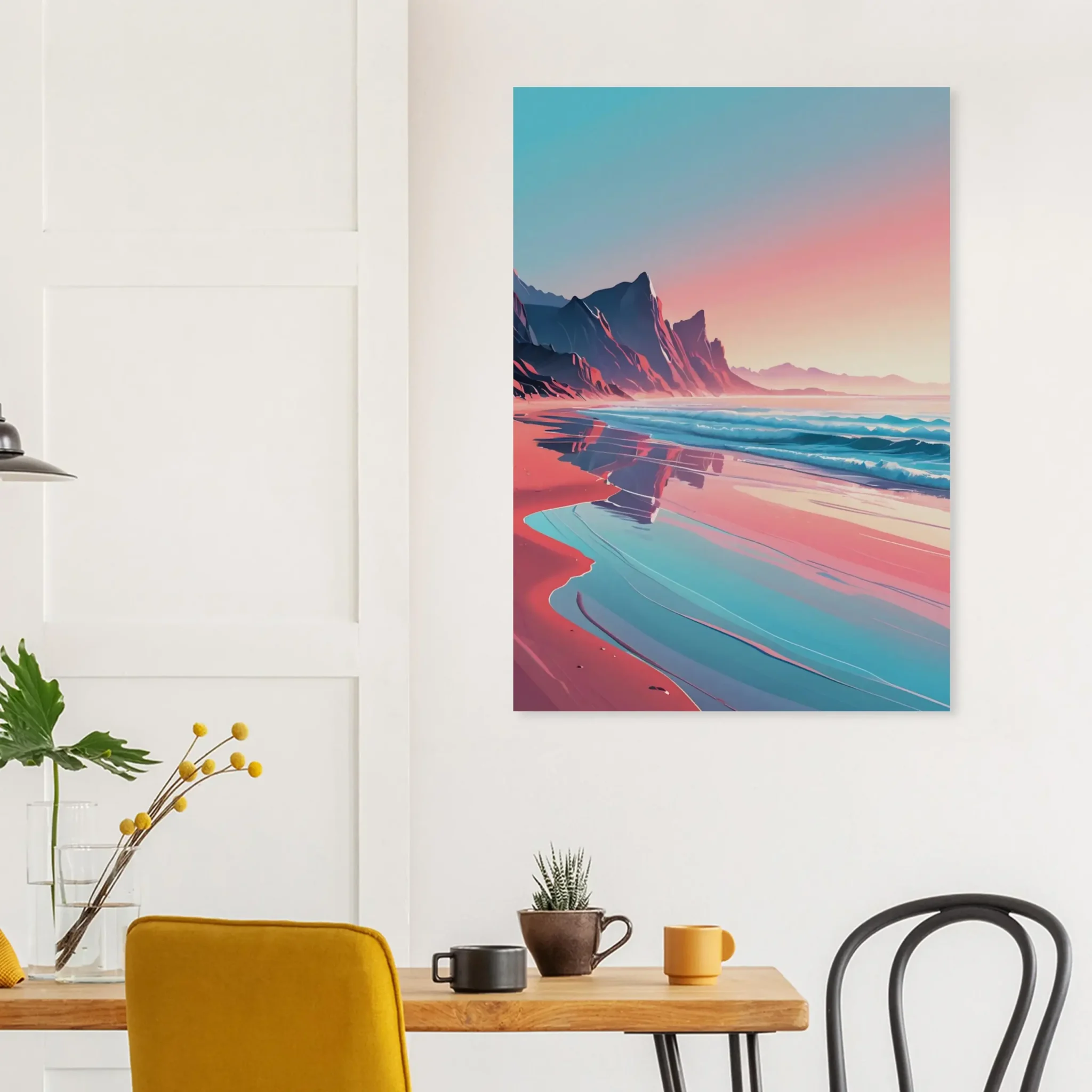 Abstract Coastal Sunset wall art that explores the meeting point between sea, light, and horizon. Art Print, printed and shipped within North America.