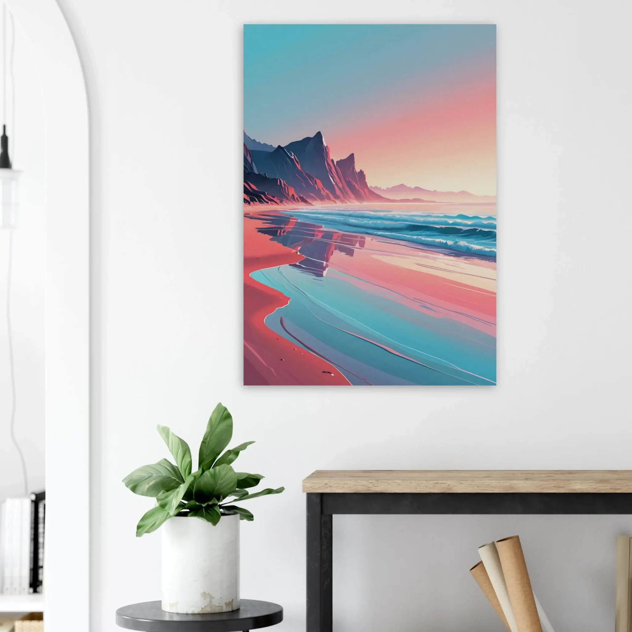 Abstract Coastal Sunset wall art that explores the meeting point between sea, light, and horizon. Art Print, printed and shipped within North America.