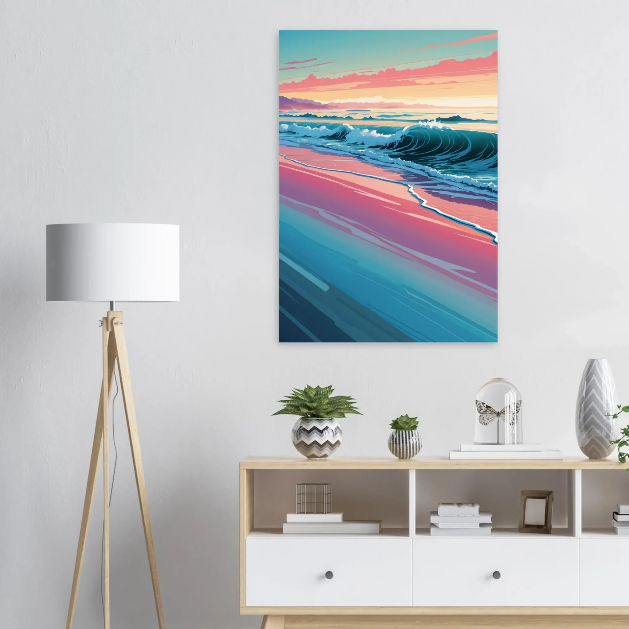 Abstract Coastal Sunset wall art that explores the meeting point between sea, light, and horizon. Art Print, printed and shipped within North America.