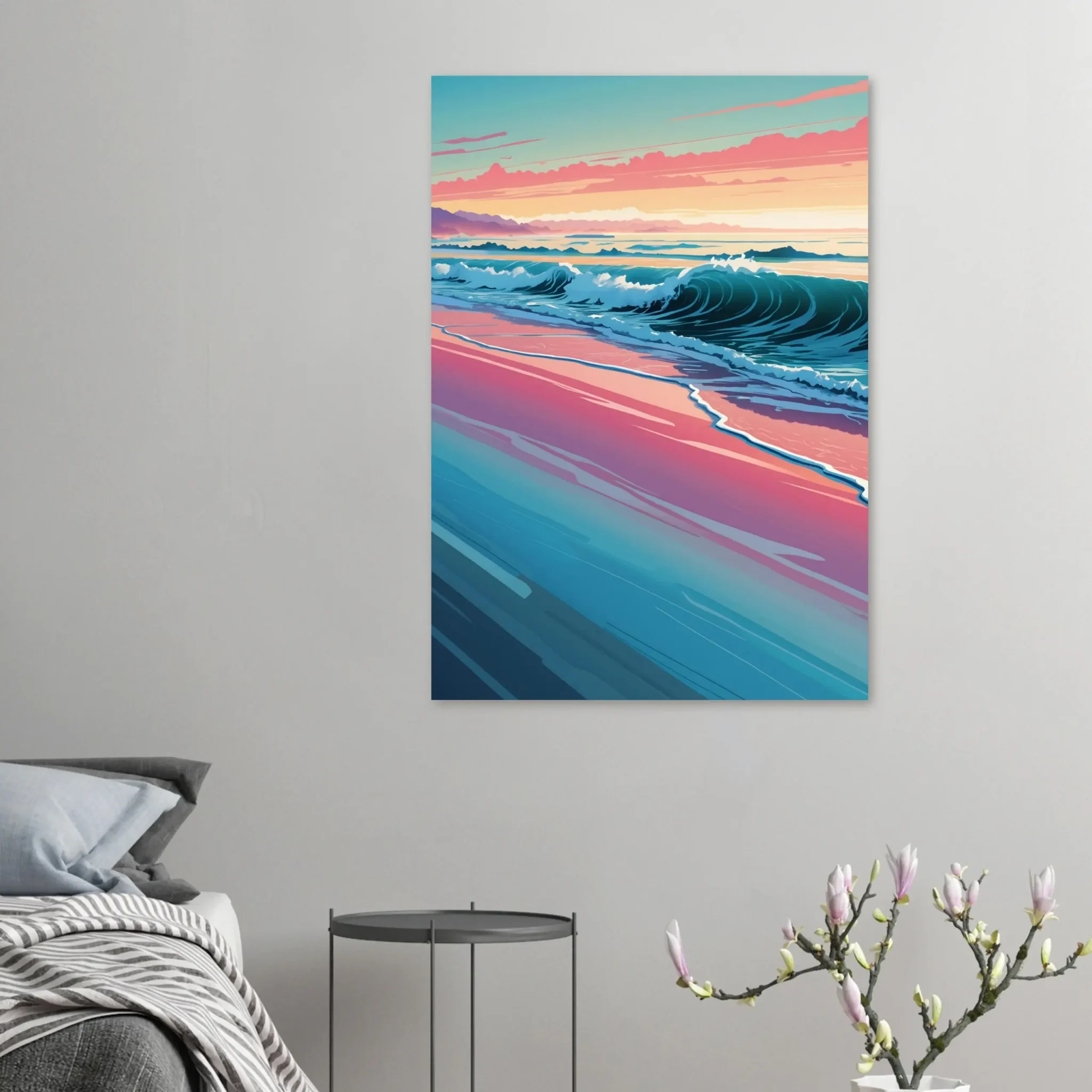 Abstract Coastal Sunset wall art that explores the meeting point between sea, light, and horizon. Art Print, printed and shipped within North America.