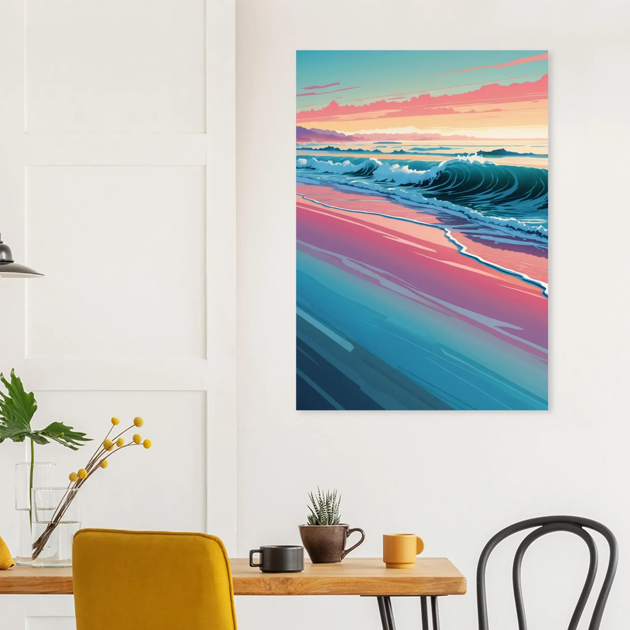 Abstract Coastal Sunset wall art that explores the meeting point between sea, light, and horizon. Art Print, printed and shipped within North America.