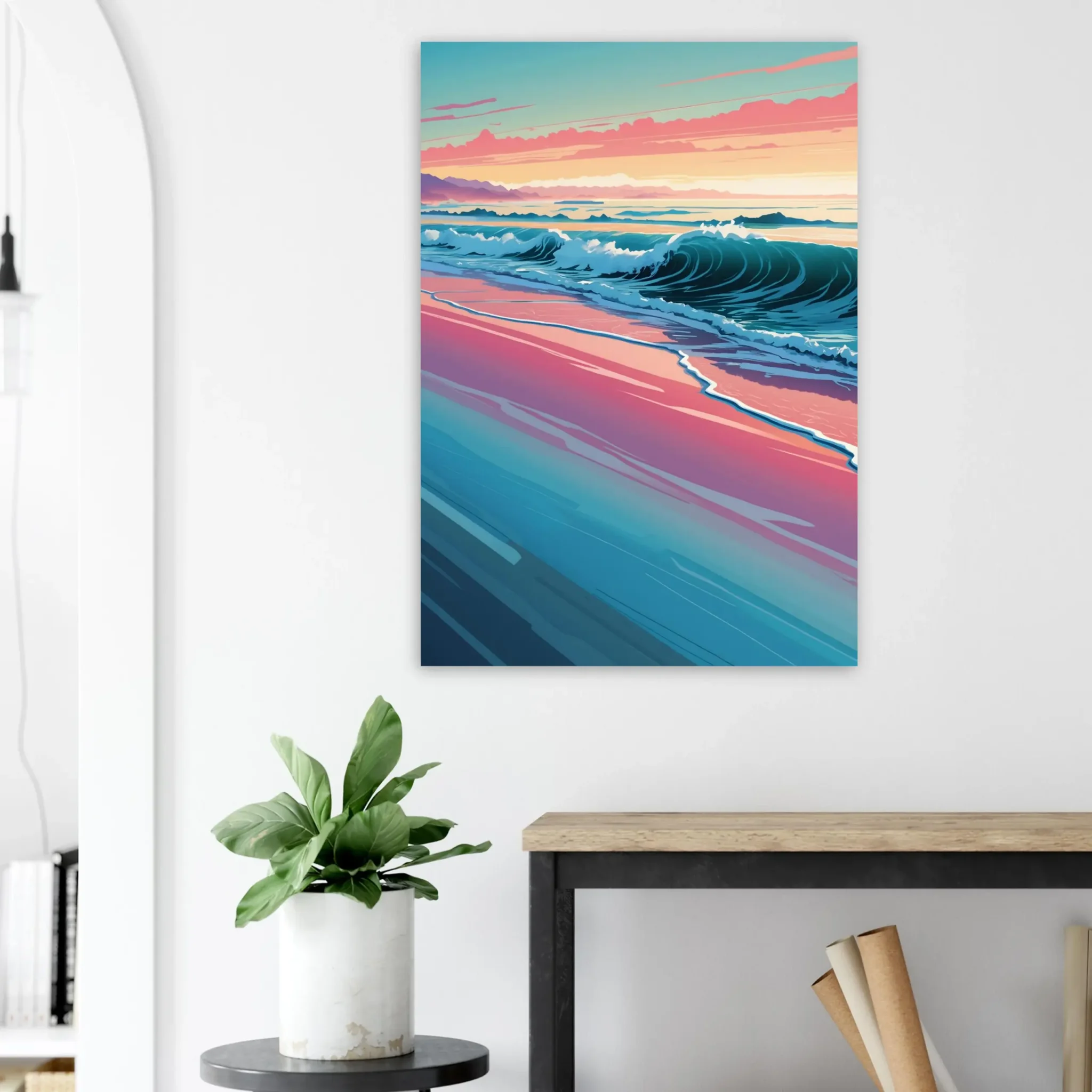 Abstract Coastal Sunset wall art that explores the meeting point between sea, light, and horizon. Art Print, printed and shipped within North America.