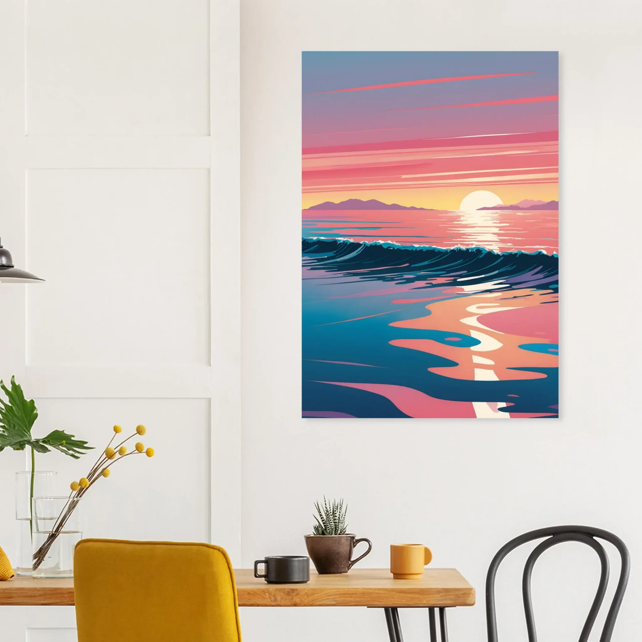 Abstract Coastal Sunset wall art that explores the meeting point between sea, light, and horizon. Art Print, printed and shipped within North America.