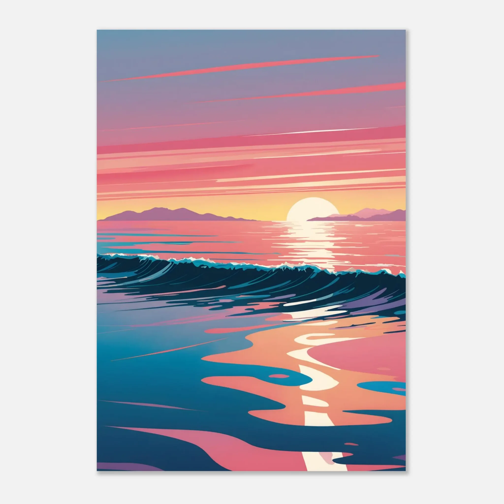 Abstract Coastal Sunset wall art that explores the meeting point between sea, light, and horizon. Art Print, printed and shipped within North America.