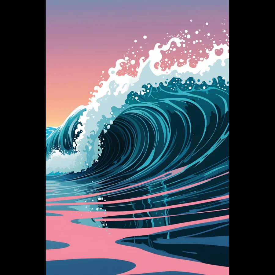Abstract Coastal Sunset wall art that explores the meeting point between sea, light, and horizon. Art Print, printed and shipped within North America.
