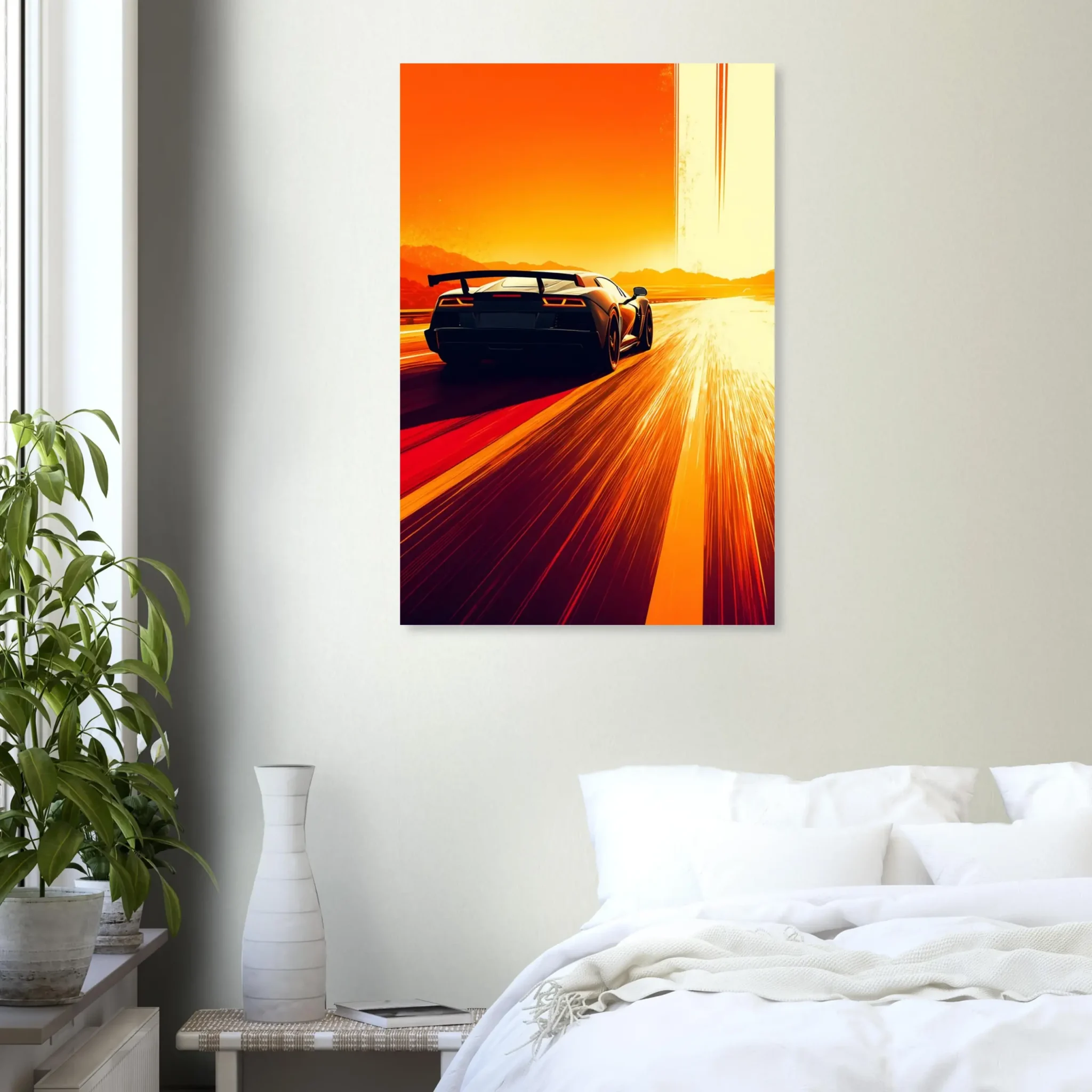 Radiant Course Car Art Sunset Landscape Poster 2 Car Art Sunset Landscape wall art that explores the visual relationship between the car, the road, and the horizon. Fine Art Print.