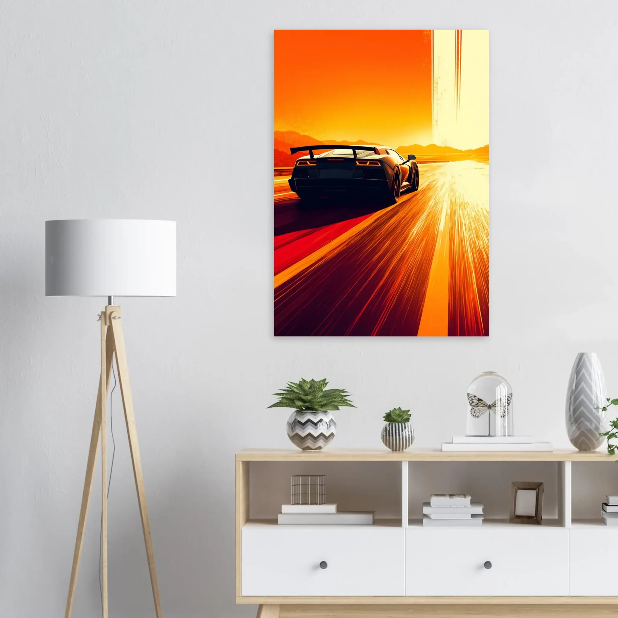 Radiant Course Car Art Sunset Landscape Poster 4 Car Art Sunset Landscape wall art that explores the visual relationship between the car, the road, and the horizon. Fine Art Print.
