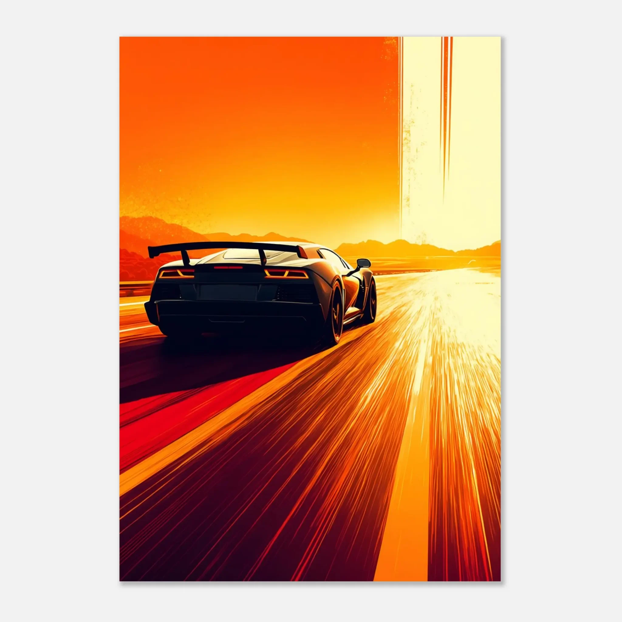 Radiant Course Car Art Sunset Landscape Poster 8 Car Art Sunset Landscape wall art that explores the visual relationship between the car, the road, and the horizon. Fine Art Print.