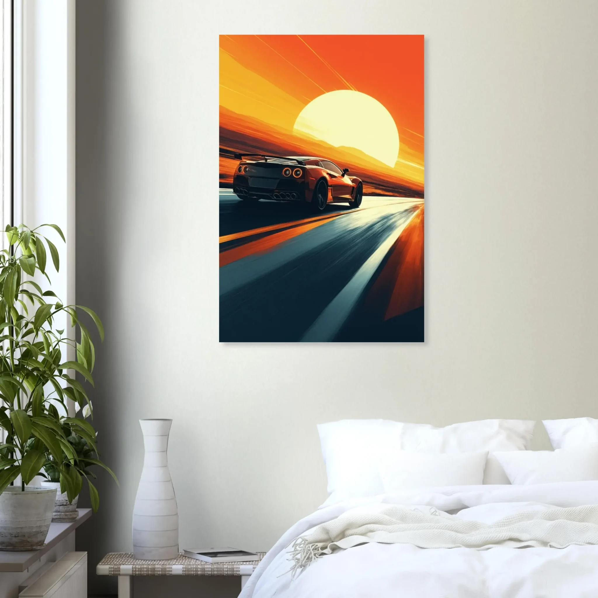 Sunbound Trajectory Car Art Sunset Landscape Poster 2 Car Art Sunset Landscape wall art that explores the visual relationship between the car, the road, and the horizon. Fine Art Print.