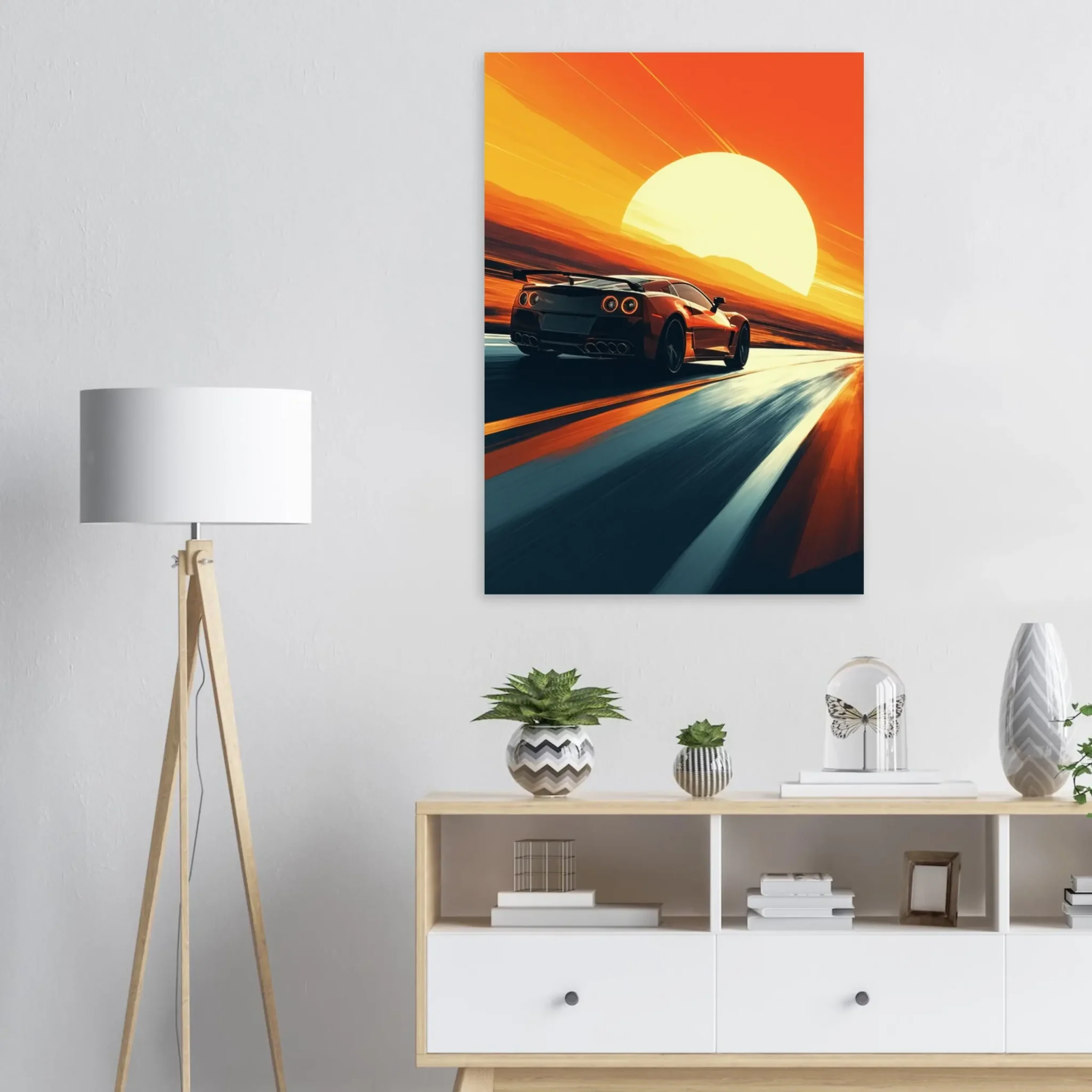 Sunbound Trajectory Car Art Sunset Landscape Poster 4 Car Art Sunset Landscape wall art that explores the visual relationship between the car, the road, and the horizon. Fine Art Print.
