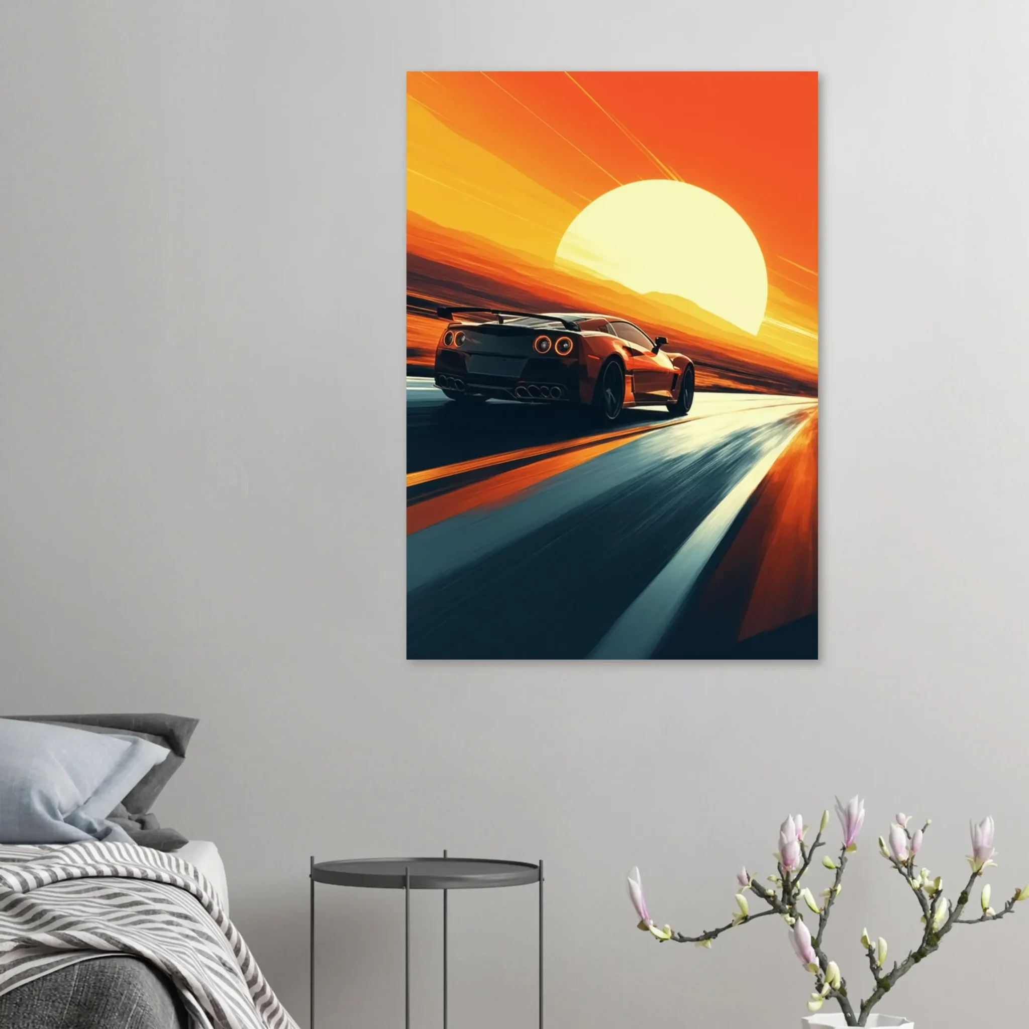 Sunbound Trajectory Car Art Sunset Landscape Poster 5 Car Art Sunset Landscape wall art that explores the visual relationship between the car, the road, and the horizon. Fine Art Print.