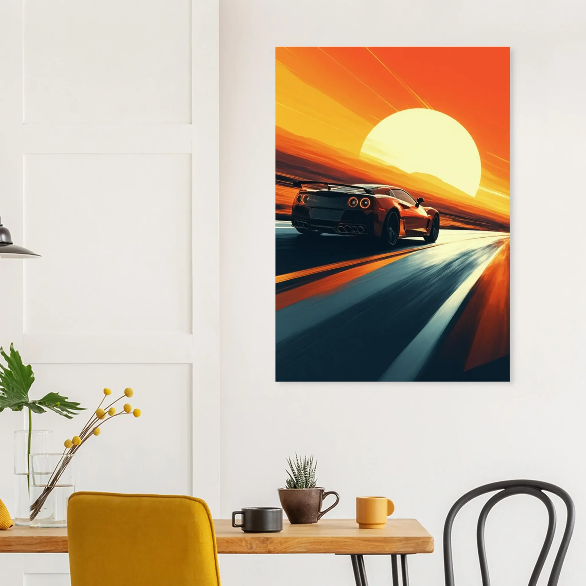 Sunbound Trajectory Car Art Sunset Landscape Poster 6 Car Art Sunset Landscape wall art that explores the visual relationship between the car, the road, and the horizon. Fine Art Print.